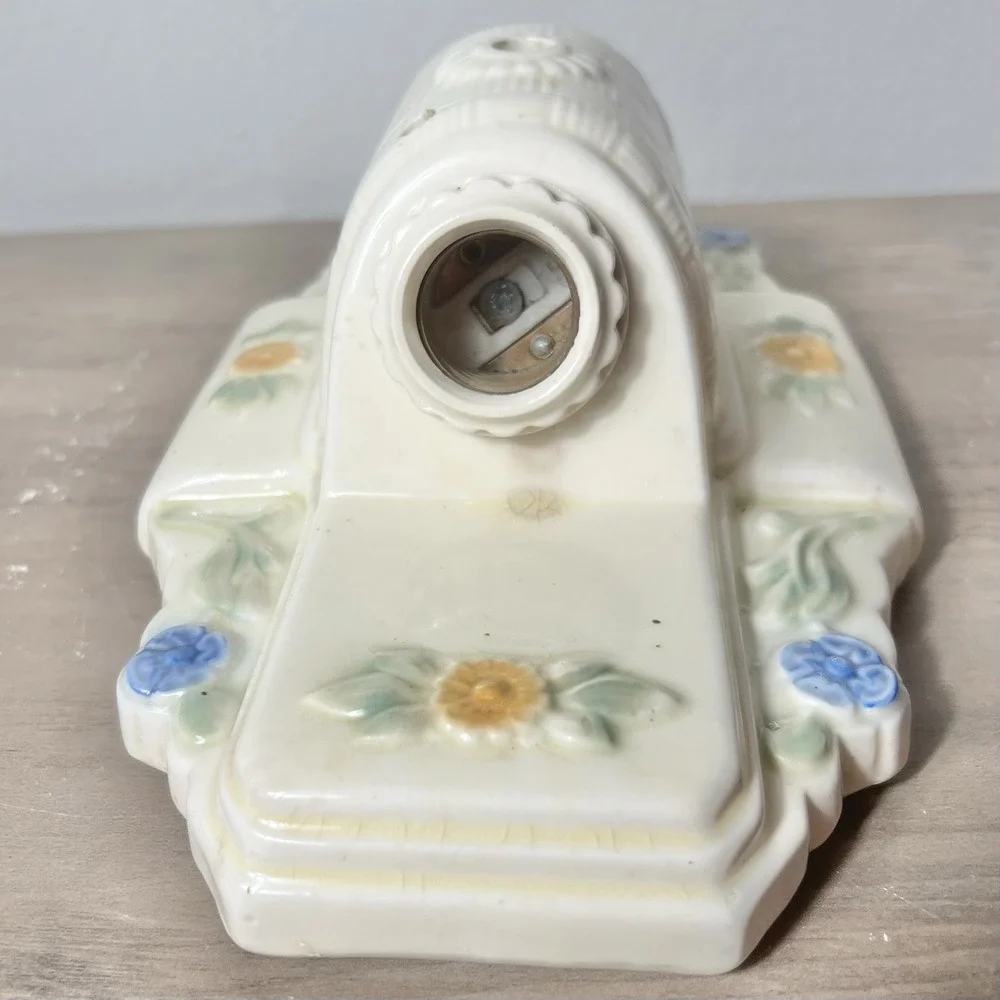 Porcelier Vintage Art Deco Floral‎ Porcelain Ceiling Light Fixture 2-Light 1930s